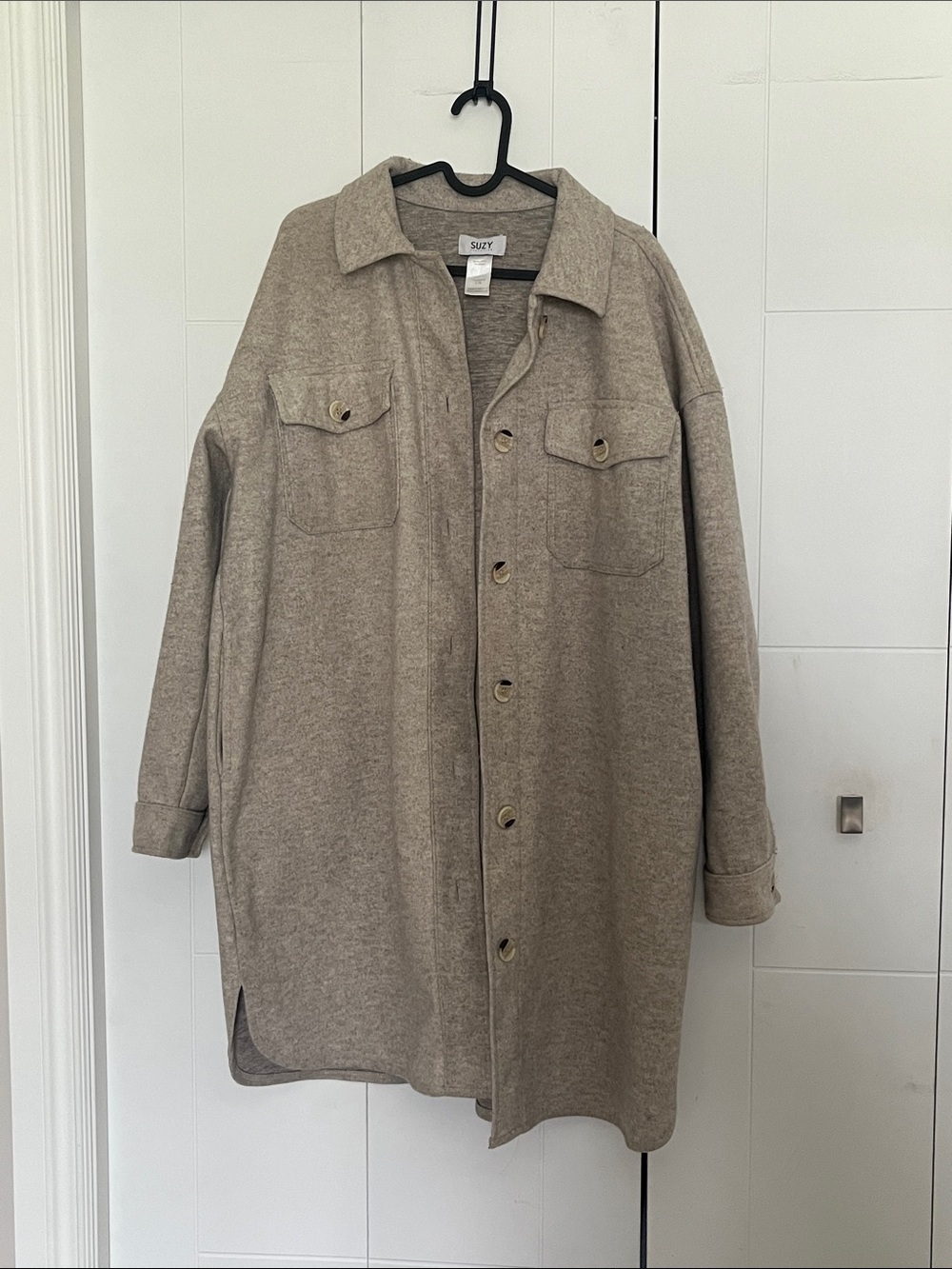 Suzy Shier Taupe Button-Up Shacket